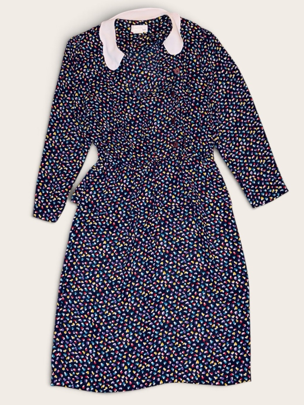 VINTAGE Cambridge Court Womens 16 Navy Multicolor Dress Peter Pan Collar Retro